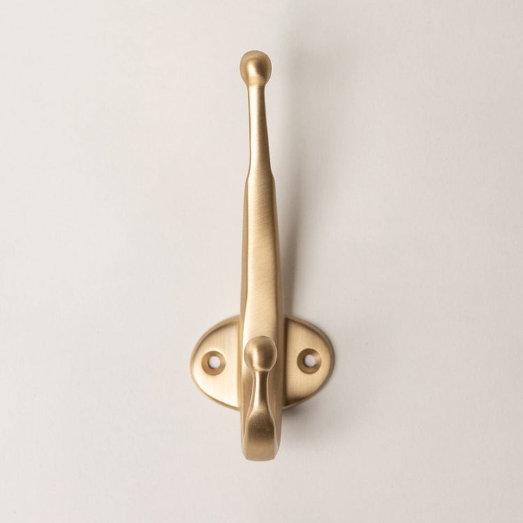 Solid Brass oval Coat Hook - Satin Brass Finish