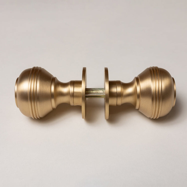 Solid Brass Door Knobs - Ringed Satin Brass (Pair)