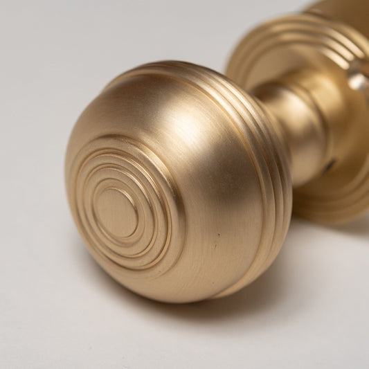 Solid Brass Door Knobs - Ringed Satin Brass (Pair)