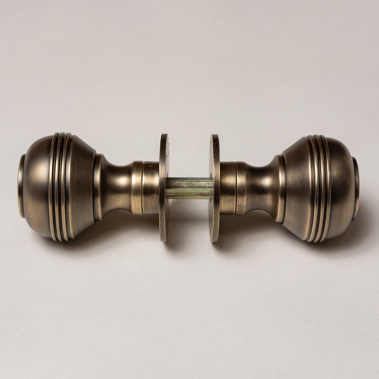 Solid Brass Door Knobs - Ringed Antique Brass (Pair)