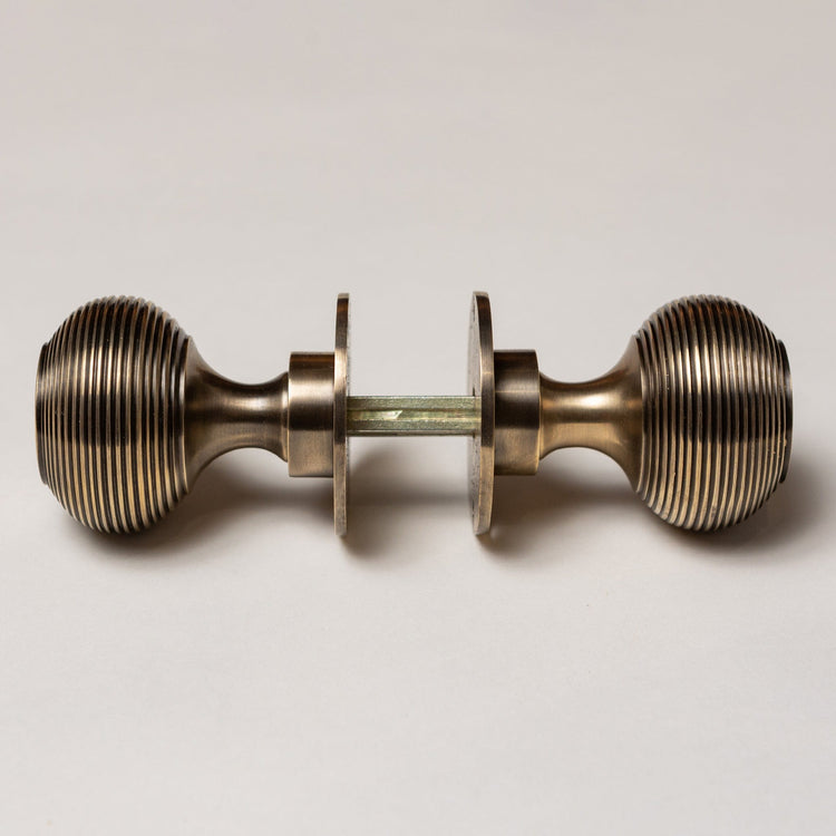 Solid Brass Door Knobs - Beehive Antique Brass (Pair)