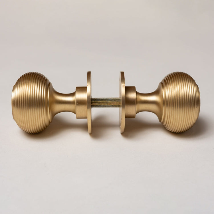 Solid Brass Door Knobs - Beehive Satin Brass (Pair)