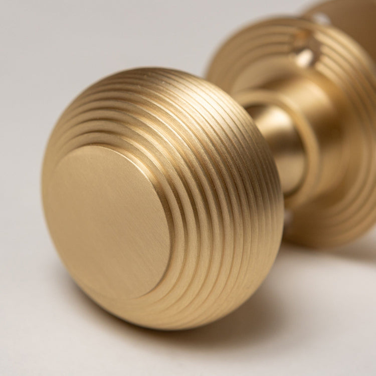 Solid Brass Door Knobs - Beehive Satin Brass (Pair)