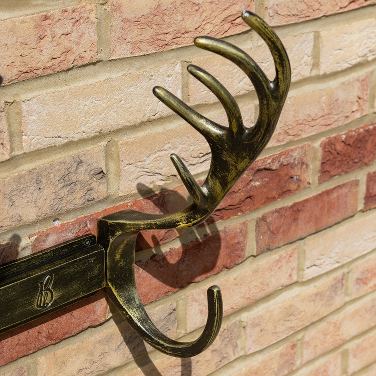 Stag Antlers Hose Pipe Holder - Antique Brass Finish