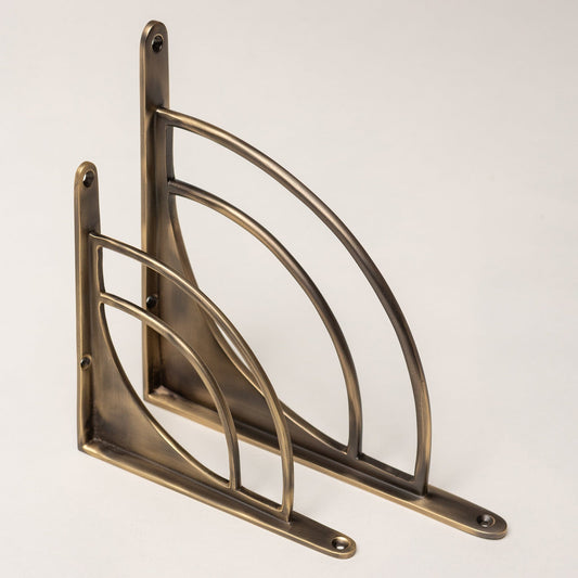 Solid Brass Castle Shelf Brackets - Antique Brass