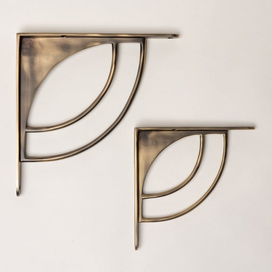 Solid Brass Castle Shelf Brackets - Antique Brass