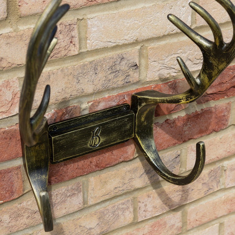 Stag Antlers Hose Pipe Holder - Antique Brass Finish