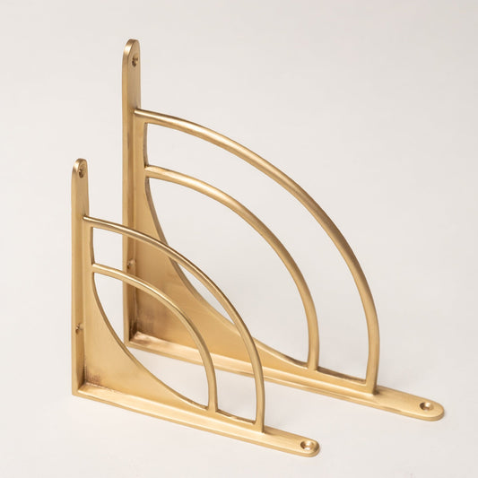 Solid Brass Castle Shelf Brackets - Satin Brass