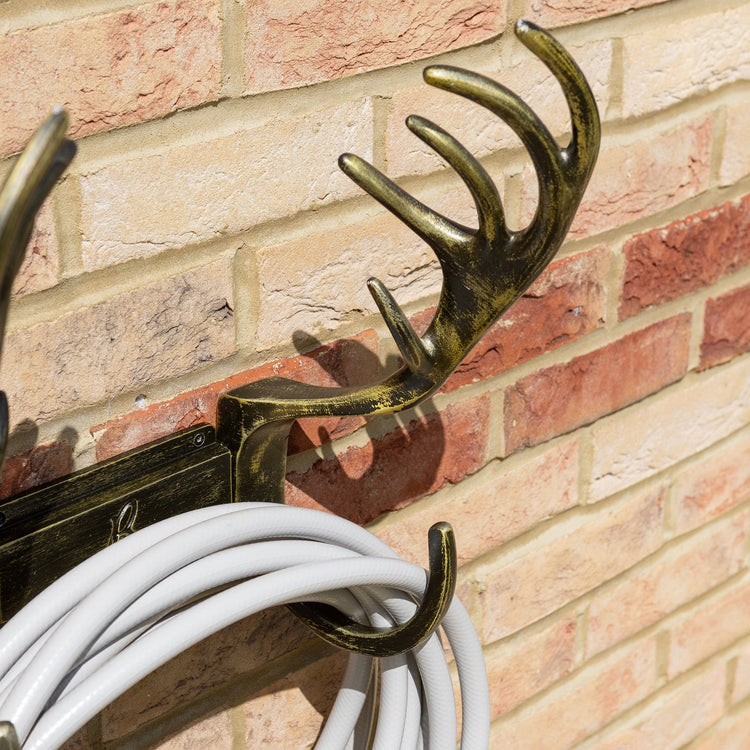 Stag Antlers Hose Pipe Holder - Antique Brass Finish