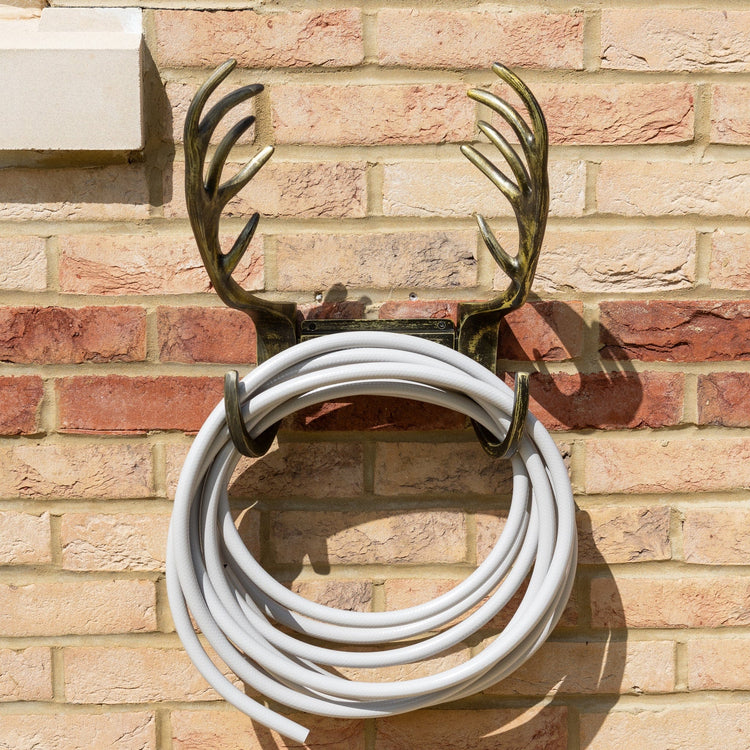 Stag Antlers Hose Pipe Holder - Antique Brass Finish