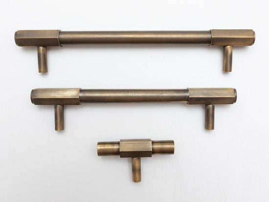 Solid Brass Kitchen Pull Handles with Hexagonal Ends - Antique Brass - Brass bee