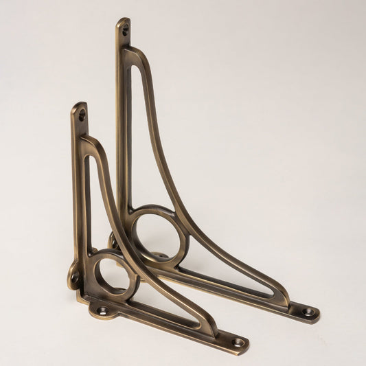 Solid Brass Caraxes Shelf Brackets - Antique Brass