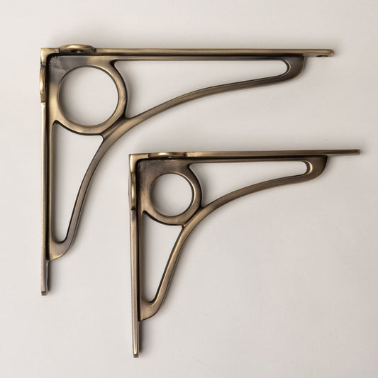 Solid Brass Caraxes Shelf Brackets - Antique Brass