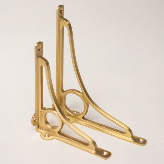 Solid Brass Caraxes Shelf Brackets - Satin Brass