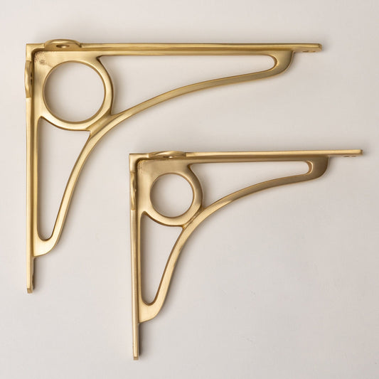 Solid Brass Caraxes Shelf Brackets - Satin Brass