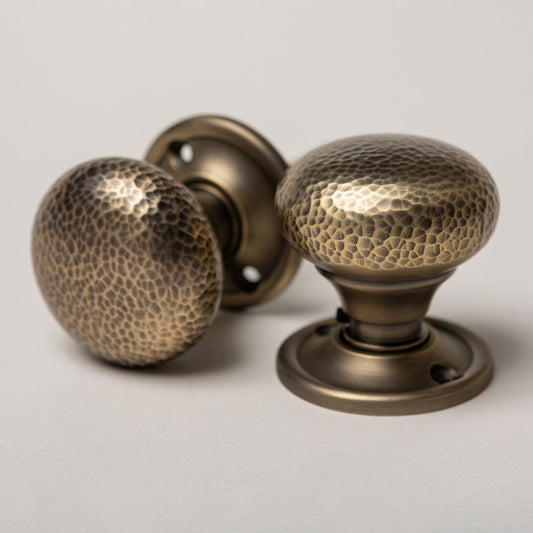 Solid Brass Door Knobs - Hammered Antique Brass (Pair) | Thumbturns & Latches