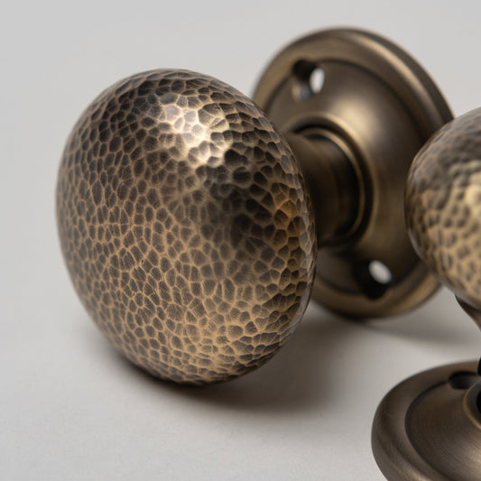 Solid Brass Door Knobs - Hammered Antique Brass (Pair) | Thumbturns & Latches