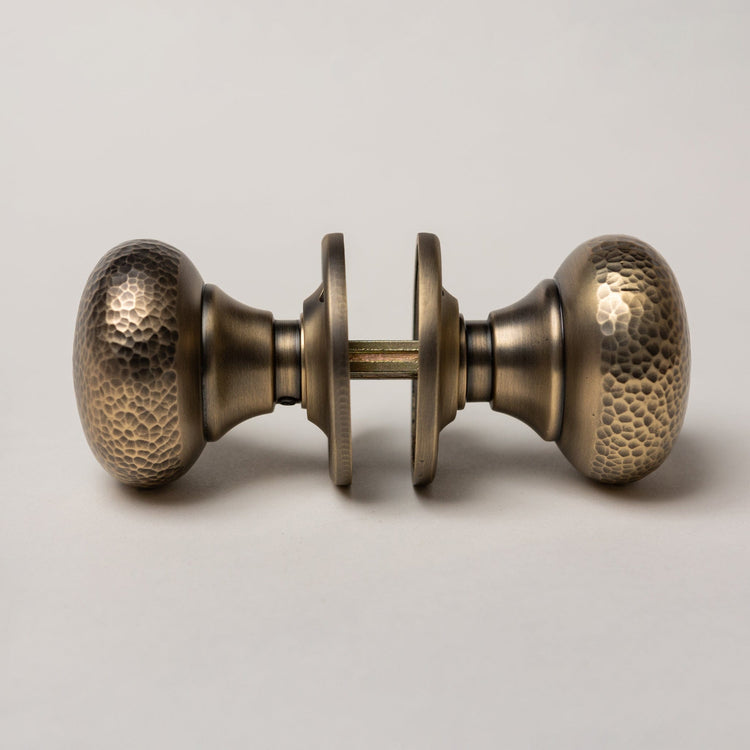 Solid Brass Door Knobs - Hammered Antique Brass (Pair)