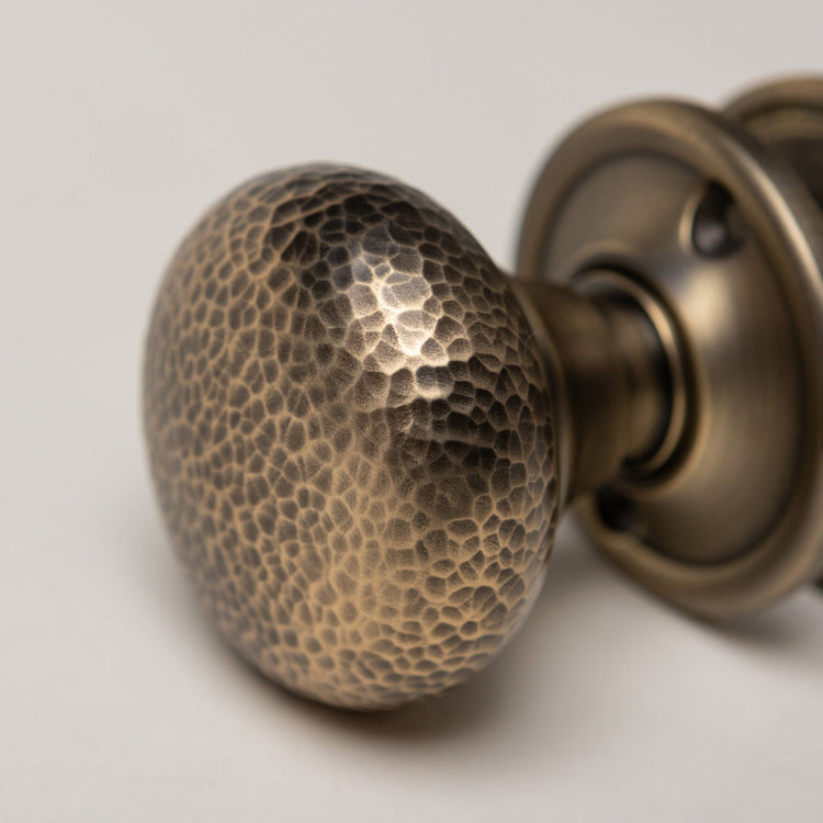 Solid Brass Door Knobs - Hammered Antique Brass (Pair)