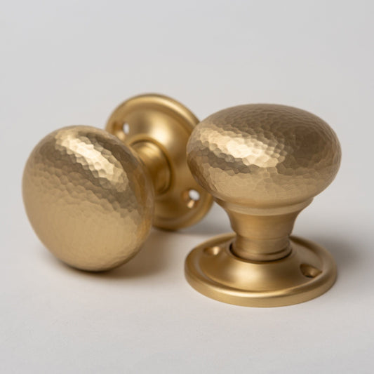 Solid Brass Door Knobs - Hammered Satin Brass (Pair) | Thumbturns & Latches