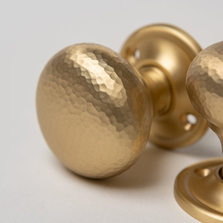 Solid Brass Door Knobs - Hammered Satin Brass (Pair)