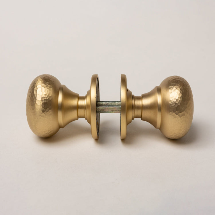 Solid Brass Door Knobs - Hammered Satin Brass (Pair)