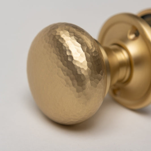 Solid Brass Door Knobs - Hammered Satin Brass (Pair) | Thumbturns & Latches