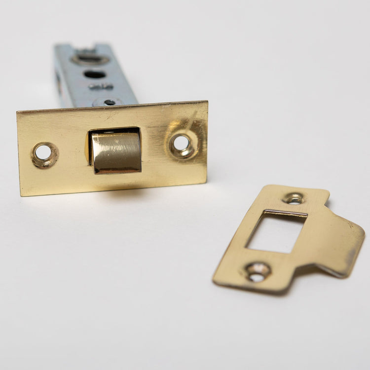 Bolt Through Tubular Latch - Case 76mm - Backset 57mm - Polished Brass Plated - Designer Levers