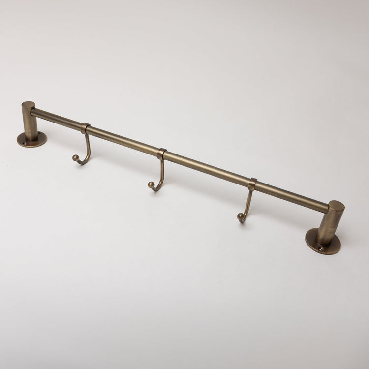 Antique Brass Hook Rail with 3 Brass hooks - Solid Brass