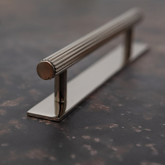 Solid Brass Straight Knurled Kitchen Pull Handles & Knobs - Polished Nickel Finish
