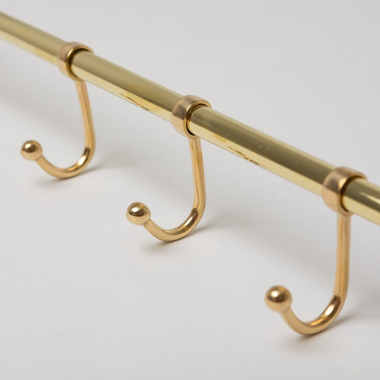 Polished Brass Hook Rail with 3 Brass hooks - Solid Brass