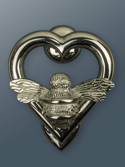 Brass Bumble Bee Heart Door Knocker - Nickel Finish - Brass bee