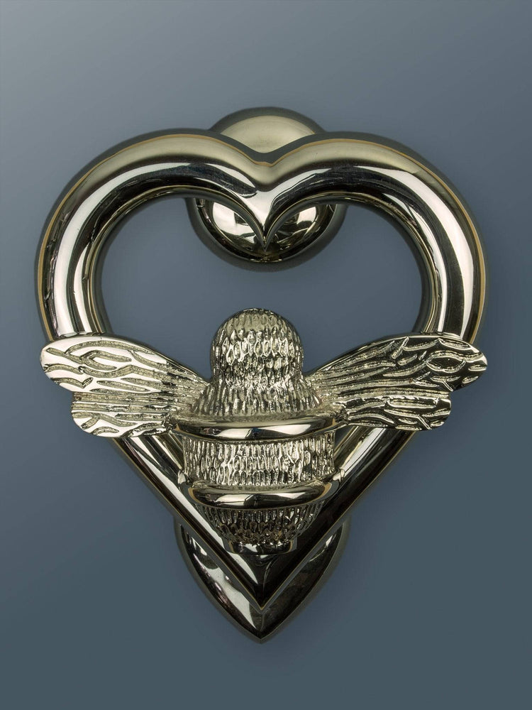 Brass Bumble Bee Heart Door Knocker - Nickel Finish - Brass bee