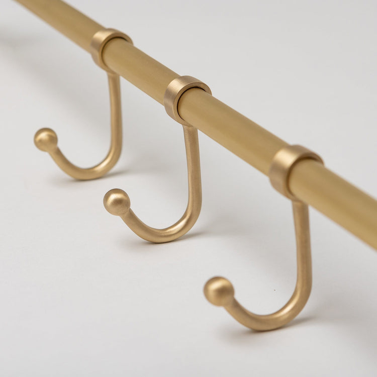 Satin Brass Hook Rail with 3 Brass hooks - Solid Brass