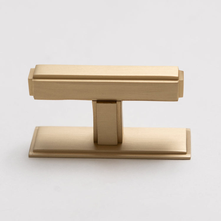 Solid Brass Art Deco Kitchen Pull Handles & Knobs with Backplates - Satin Brass Finish