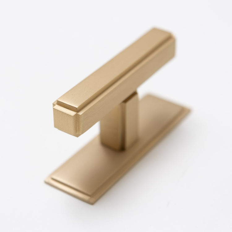 Solid Brass Art Deco Kitchen Pull Handles & Knobs with Backplates - Satin Brass Finish