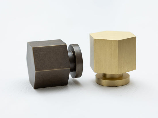 Brass hexagonal tall knob with no borders - Brass bee