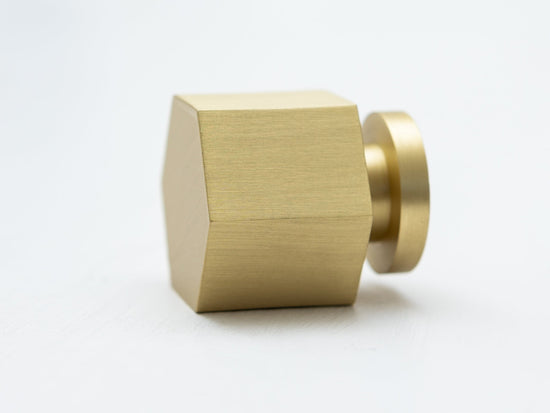 Brass hexagonal tall knob with no borders - Brass bee