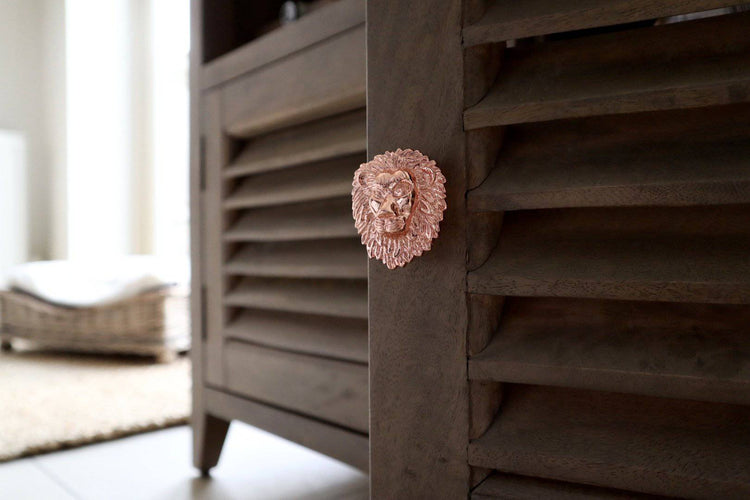 Brass Lion Drawer Cabinet Knob - Rose Gold Finish - Brass bee